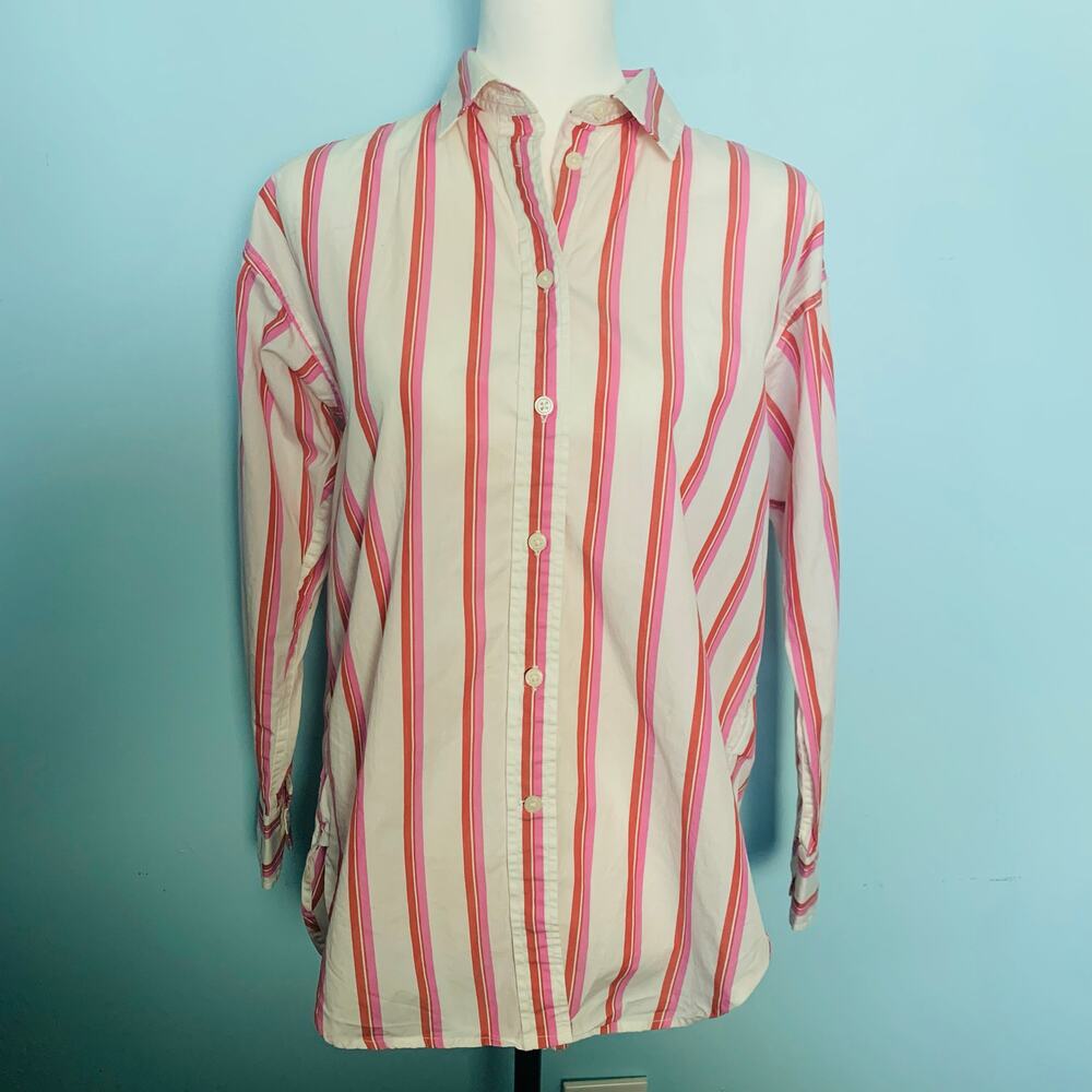 J. Crew Relaxed-fit Washed Cotton Poplin Shirt in Pink Stripe Size 2 - Picture 7 of 9